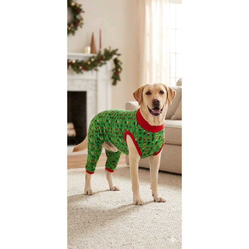 2 Pk Wondershop Santa Claus Print DOG PAJAMAS Christmas Holiday Green Large NWT